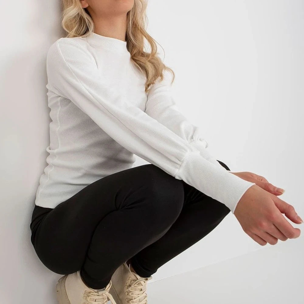Ribbed Blouse with Long Sleeves and Wide Cuffs