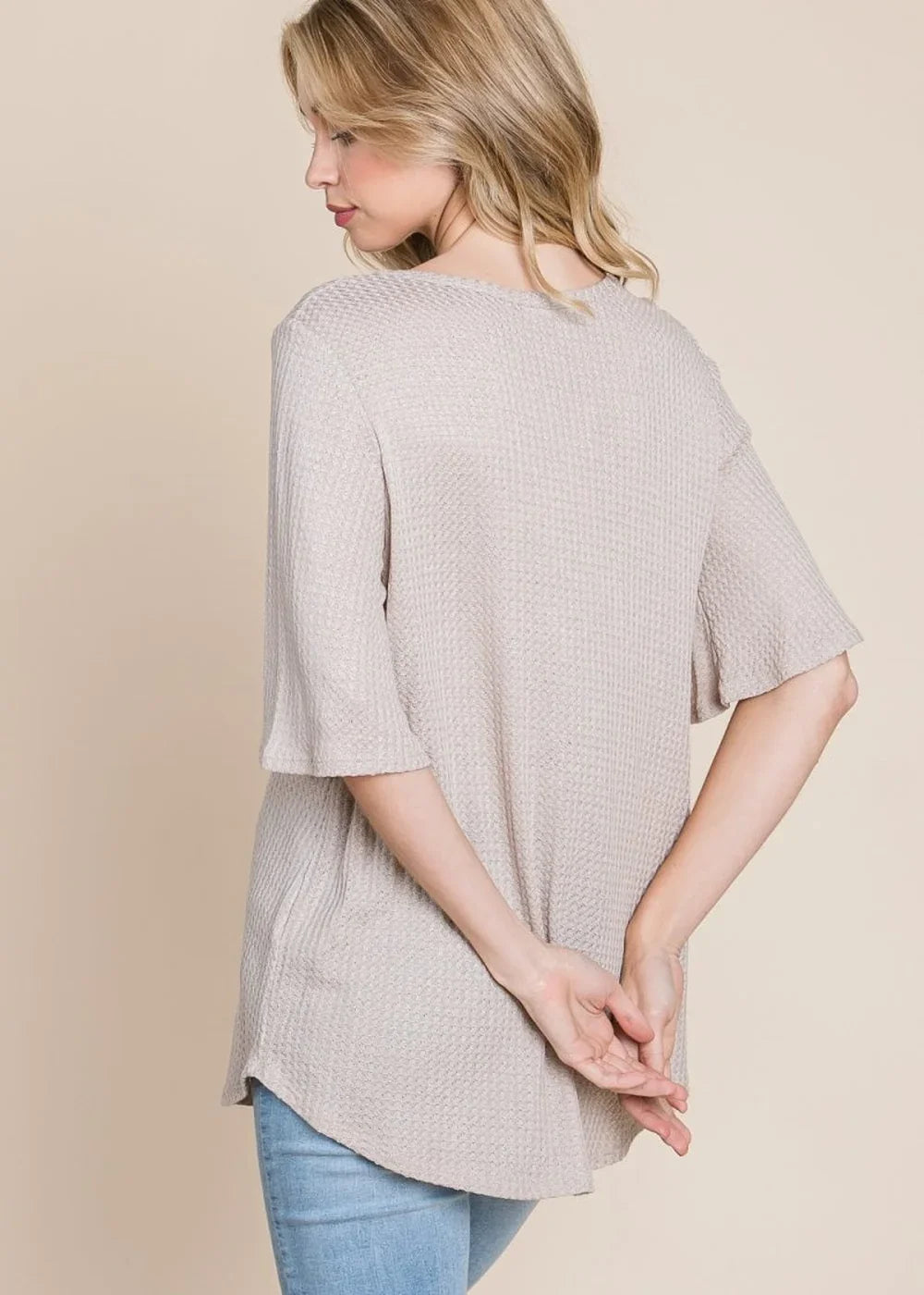 Waffle Knit T-Shirt - Sand