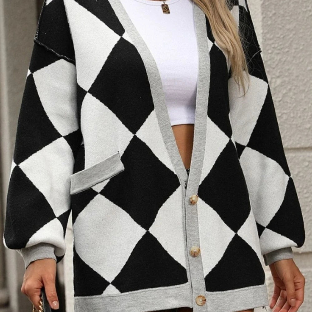 Checkered Dropped Shoulder Cardigan