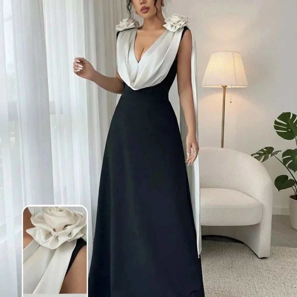 Floral Applique Two Tone Maxi Dress