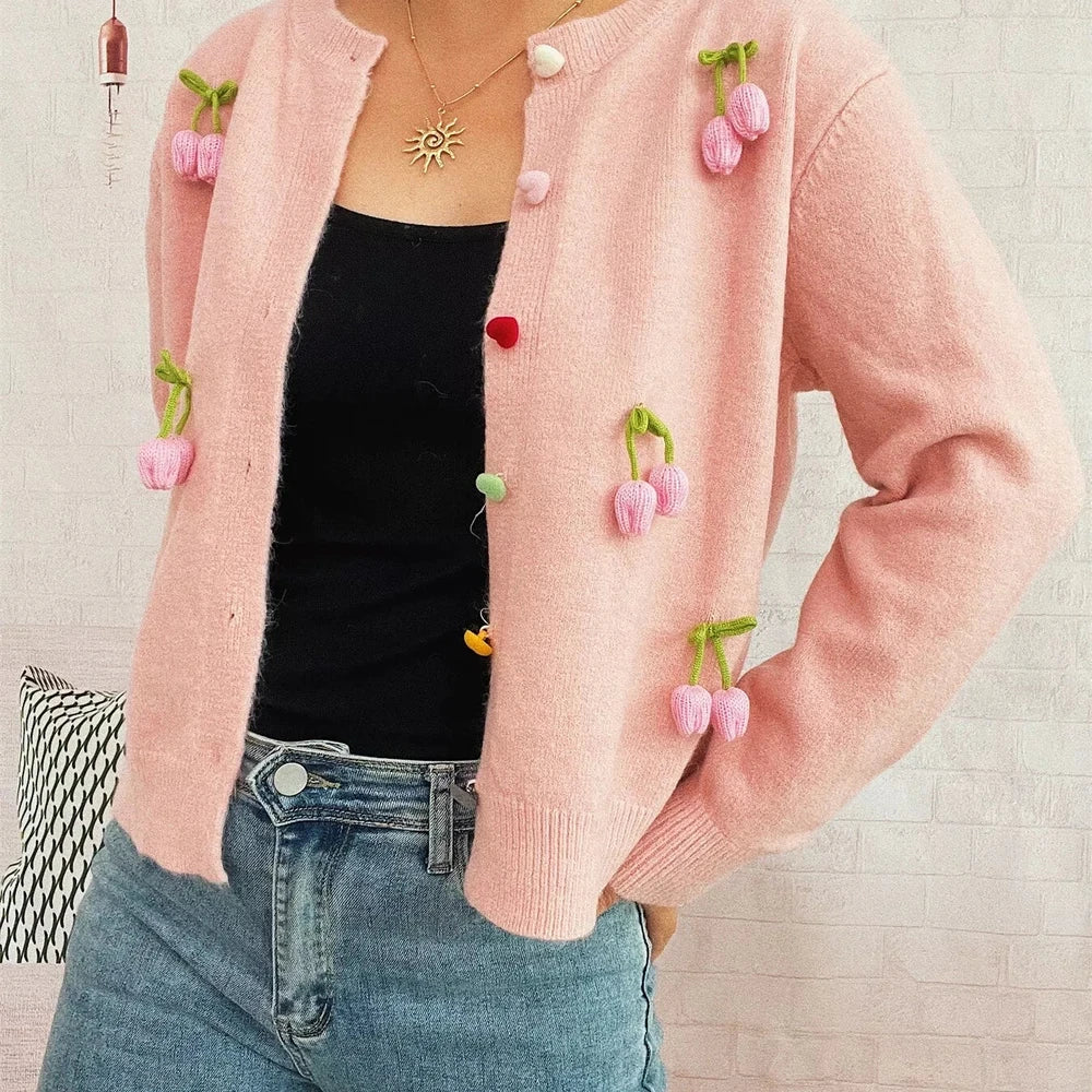 Flower Button Up Long Sleeve Cardigan