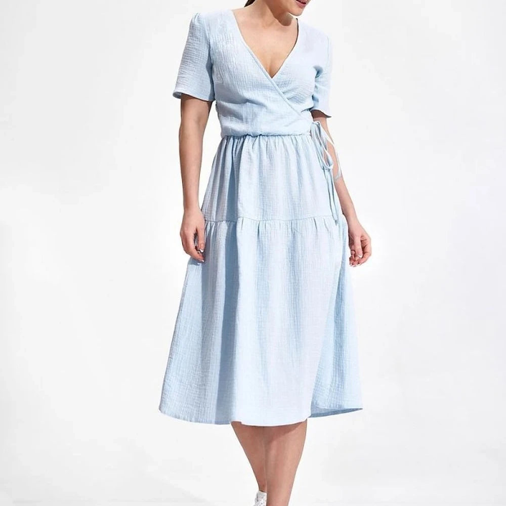 Summer Midi Dress with Envelope Neckline