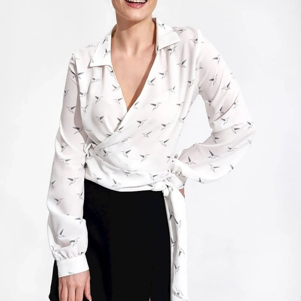 Elegant Wrap Blouse with Pleated Sleeves