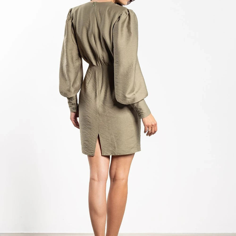 Mini V-Neck Cocktail Dress Puff Sleeves