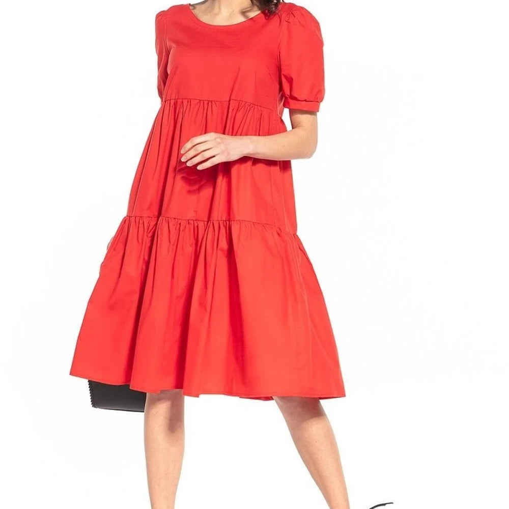 Cotton Midi Dress with Boat Neckline
