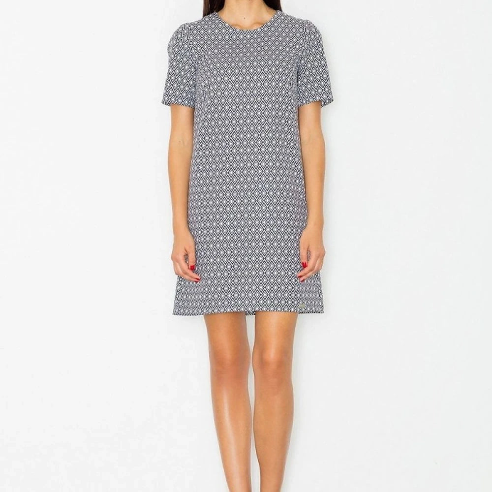 Short Sleeve Flared Dress with Zipper