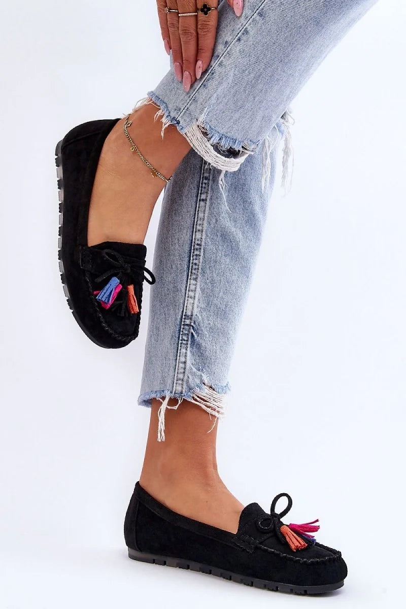 Eco-Suede Moccasins with Decorative Bow and Tassels