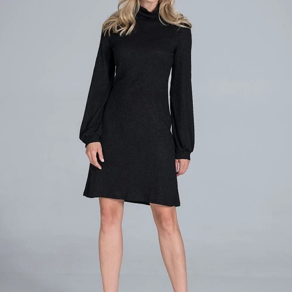 Ribbed Knit Turtleneck Midi Dress