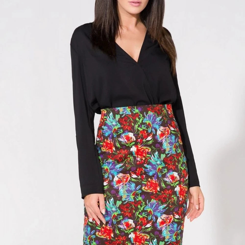 Floral Pencil Skirt with Zipper Detail