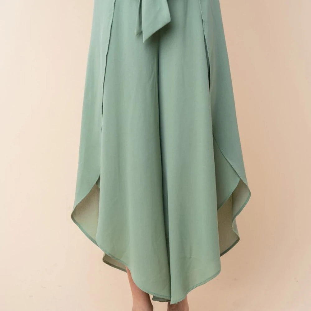 High Waisted Woven Pants with Tulip Hem