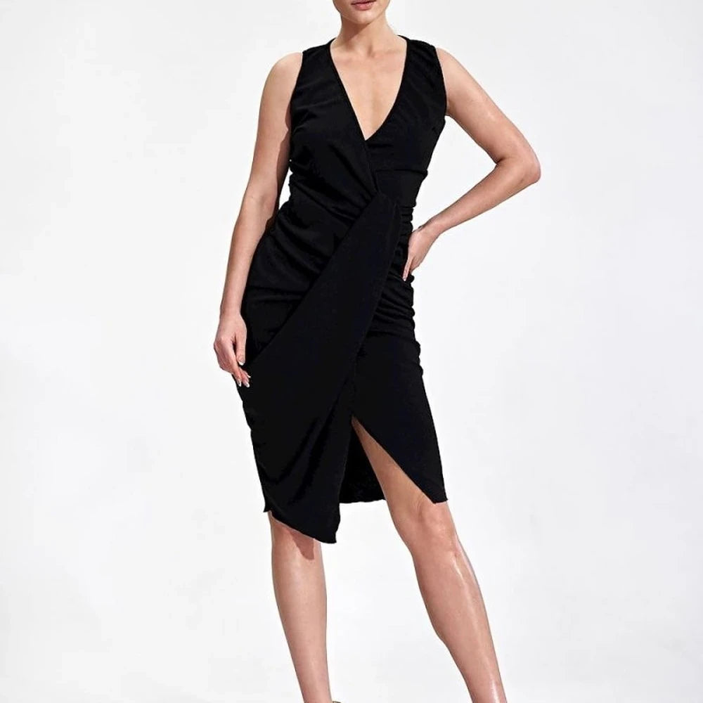 Midi Cocktail Dress with Envelope Neckline