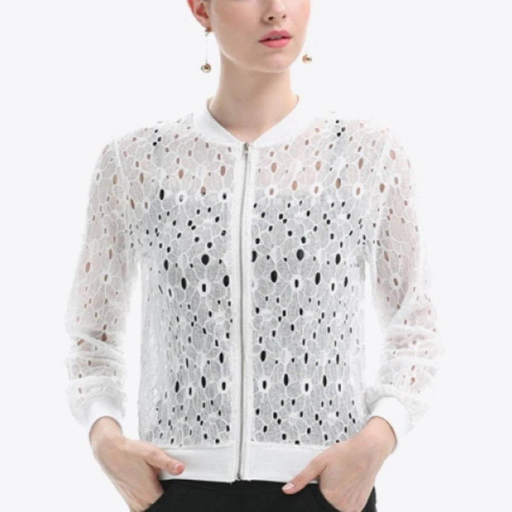 Openwork Zip Up Jacket with Lace