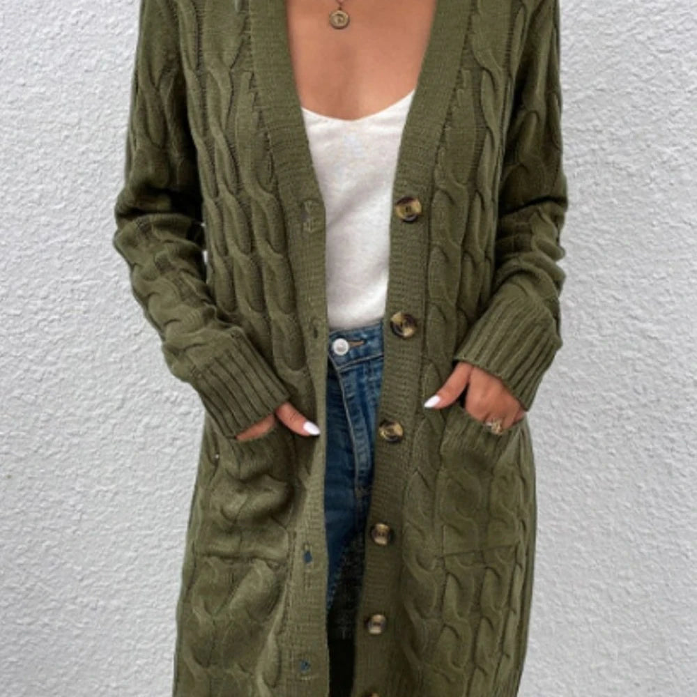 Cable-Knit Button Down Cardigan with Pockets