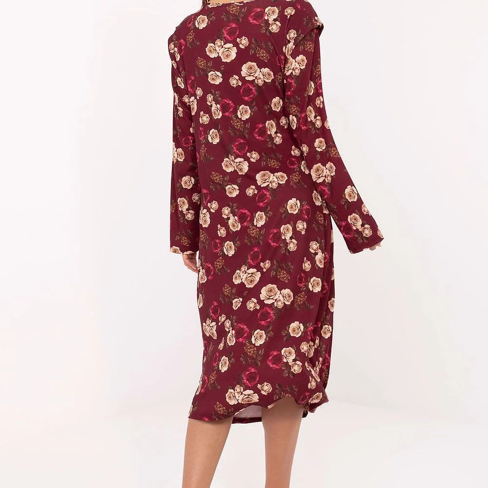 Midi Dress with Floral Pattern and Long Sleeves