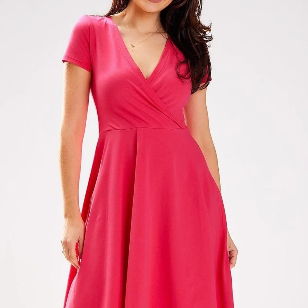 Midi Dress Envelope Neckline Short Sleeves