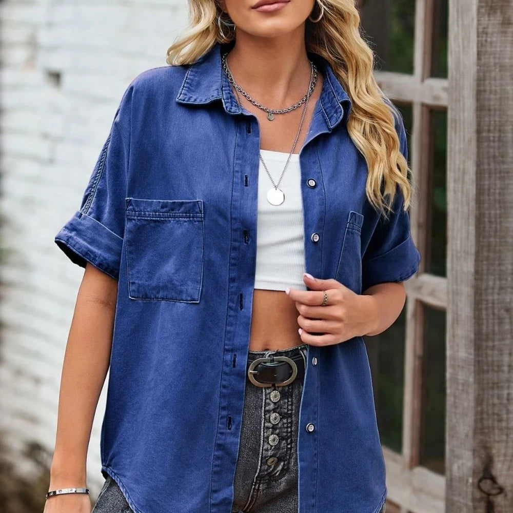 Collared Neck Denim Jacket with Pockets