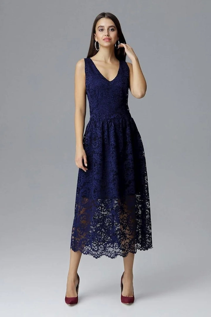 Navy blue lace evening dress