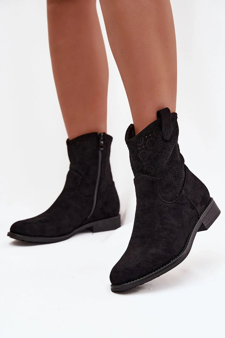 Black Eco Suede Ankle Boots with Lace Detail