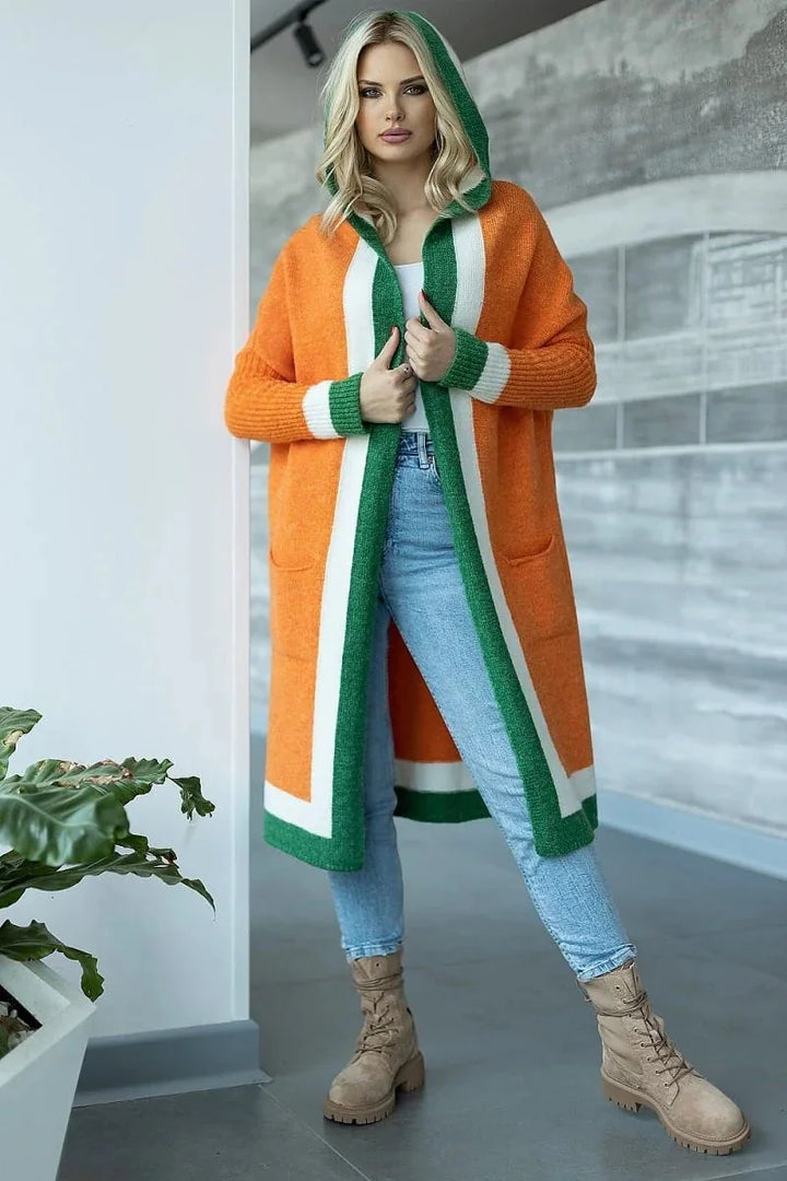 Multicolor fluffy hooded cardigan