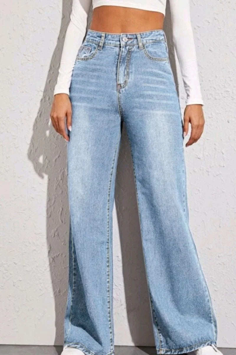 Dusty blue high waist wide leg jeans