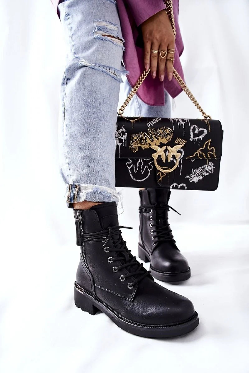Black suede worker boots with side zippers