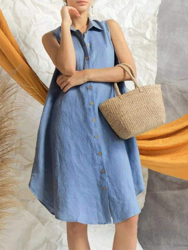 Blue women's cotton loose shirt dress
