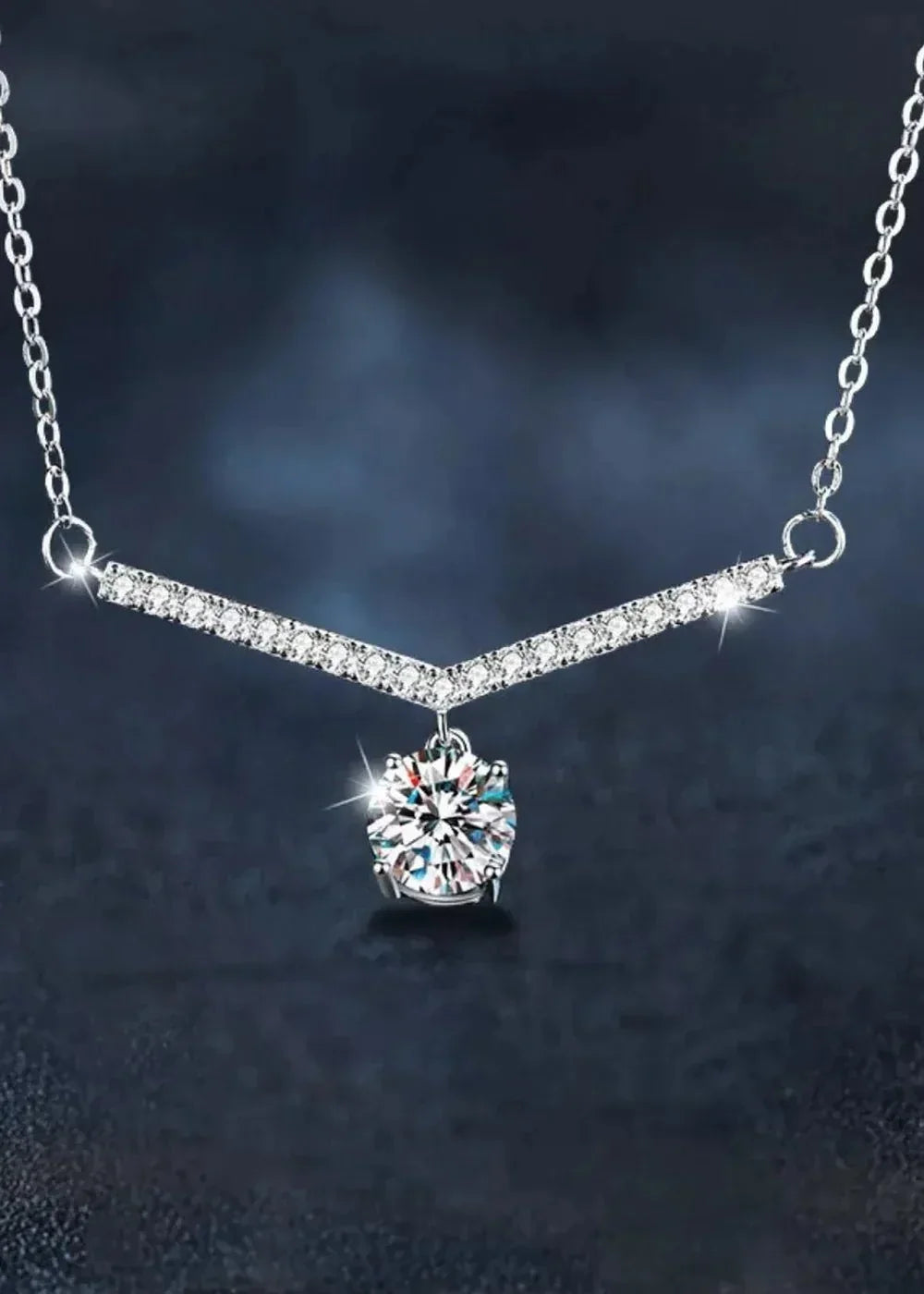 Silver 1 carat moissanite necklace with adjustable chain