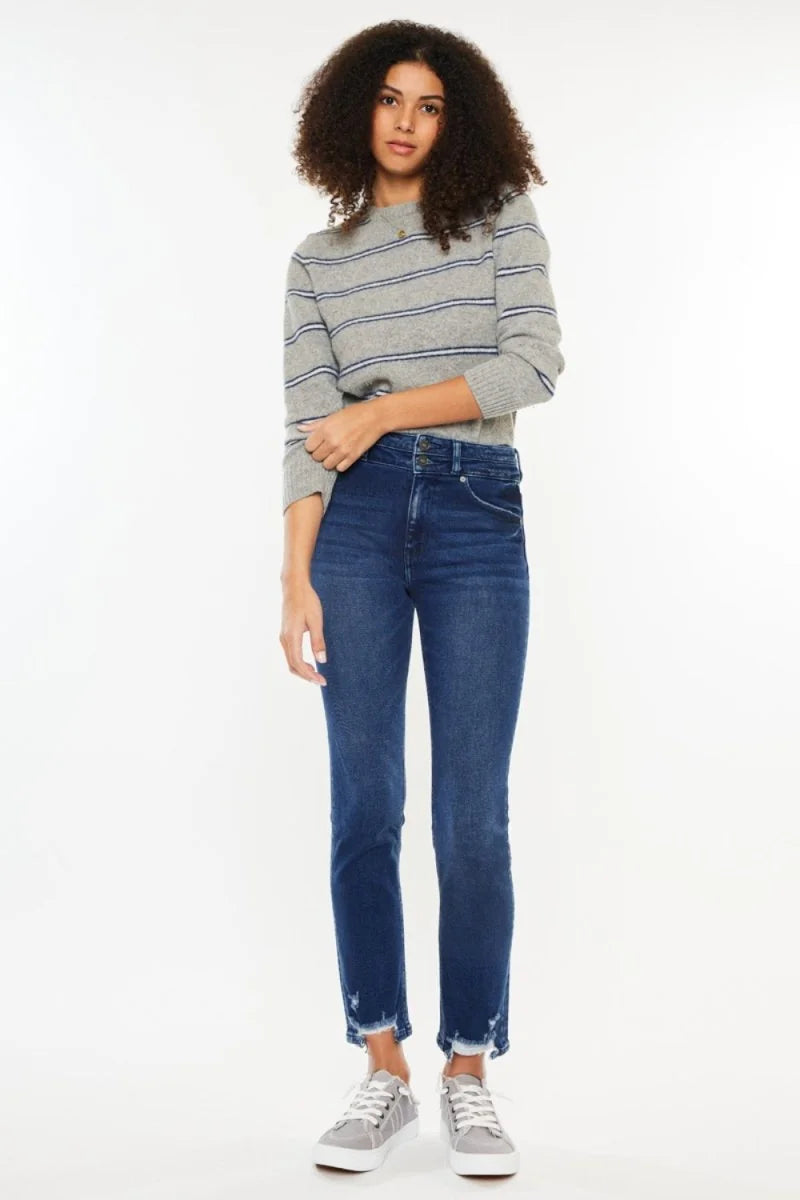 Dark wash Kancan high rise slim straight jeans