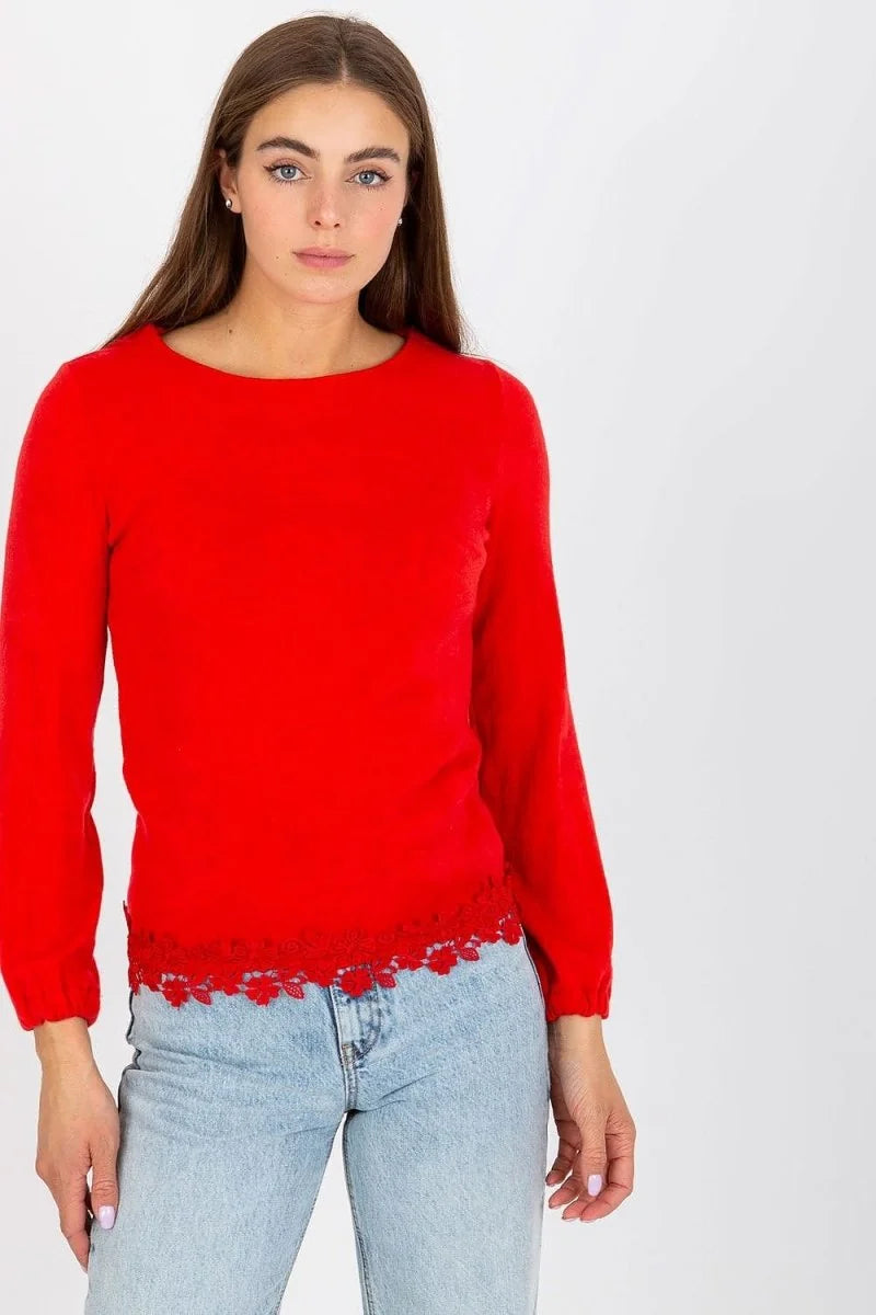Red wool blouse with round neck