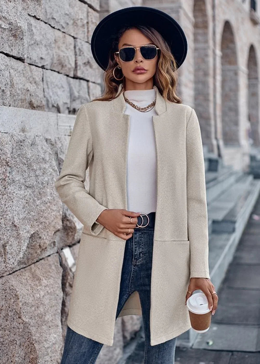 Cracker khaki stand collar mid-size jacket coat