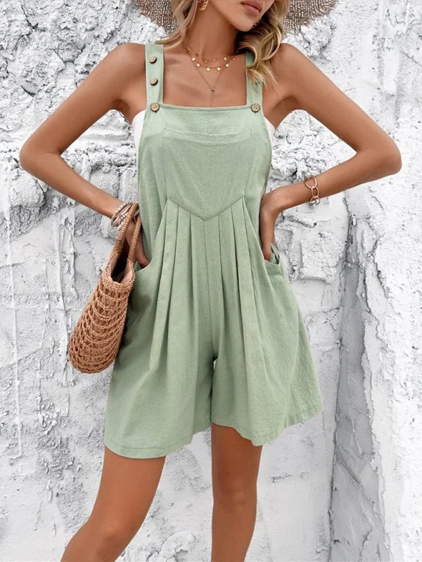 Women's casual solid bib shorts in pea green grey