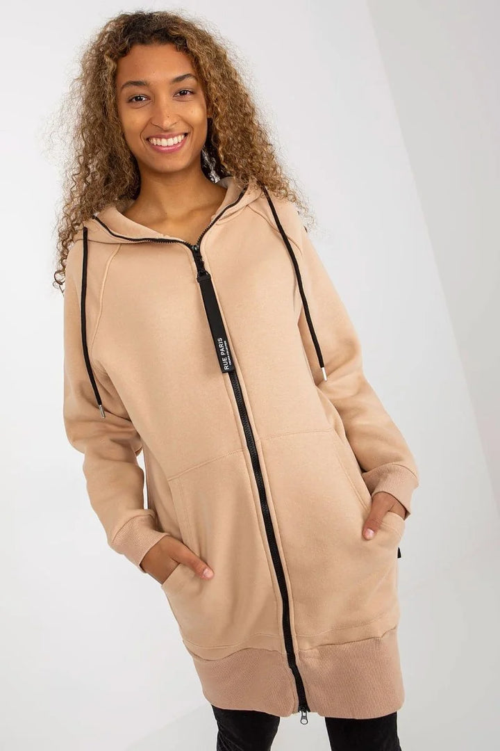 Beige hooded zip sweatshirt