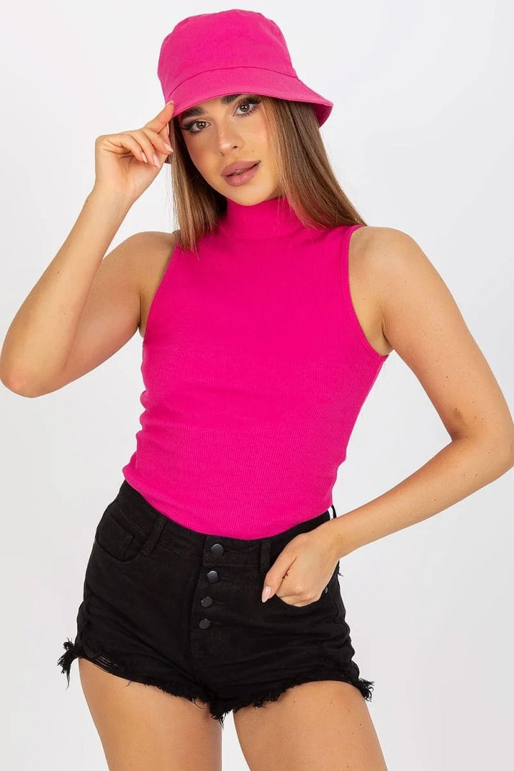 Pink ribbed knit half turtleneck top