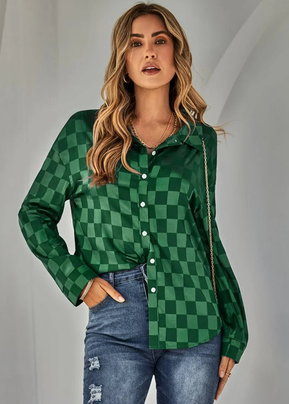 Green and black plaid jacquard casual shirt jacket
