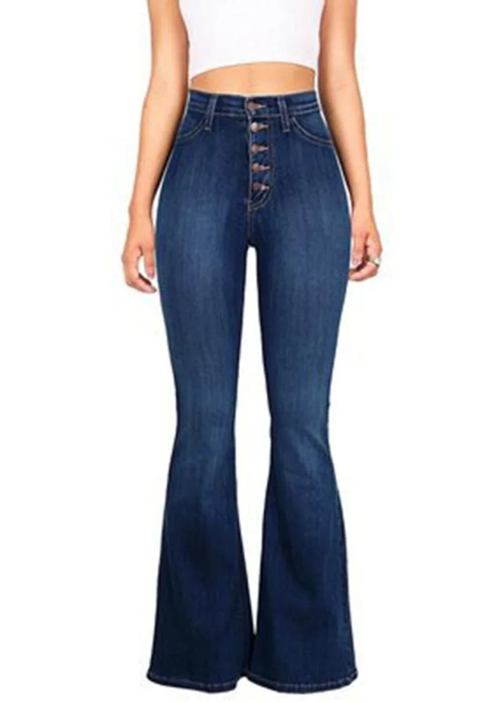 Women's high-waist wide-leg denim trousers in blue
