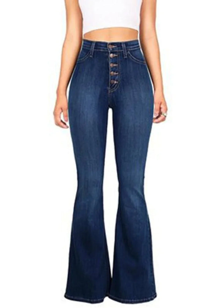 Women's high-waist wide-leg denim trousers in blue