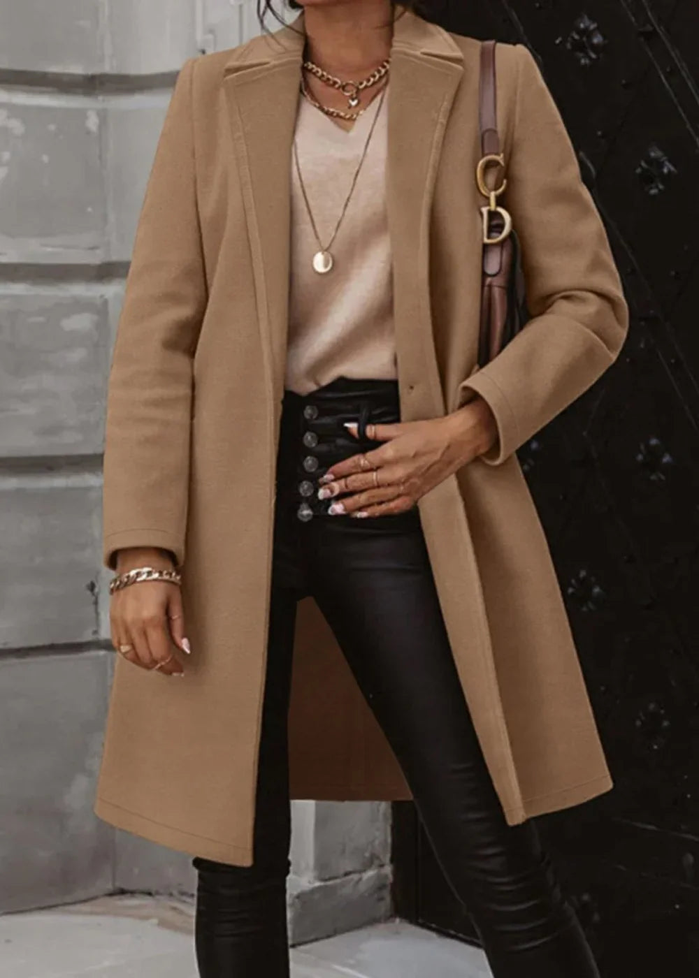 Camel collared neck button up coat