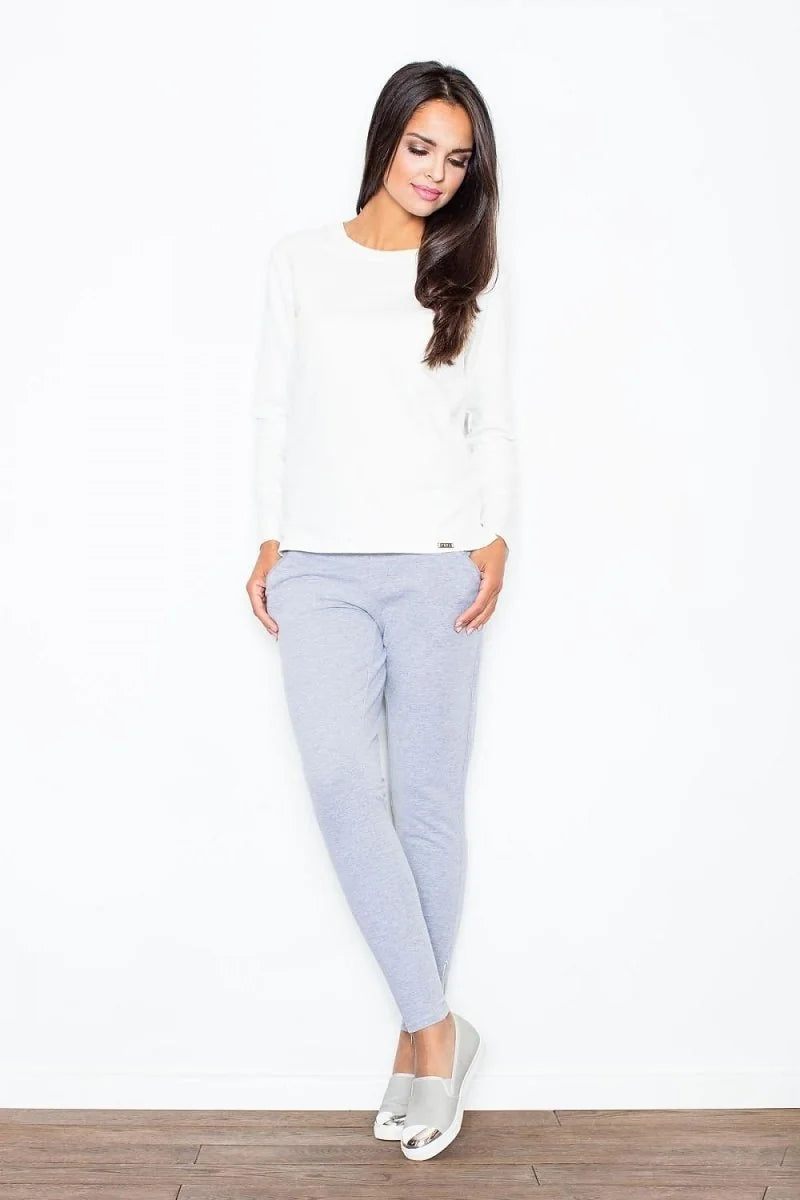 Grey women's tapered cotton trousers