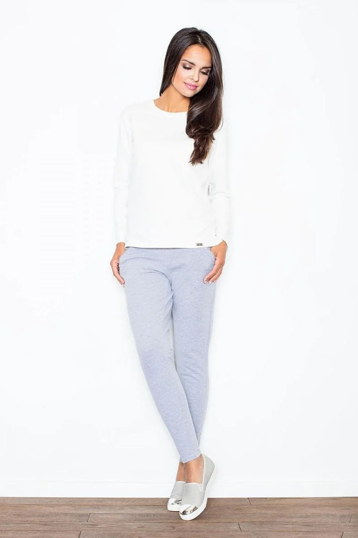 Grey women's tapered cotton trousers