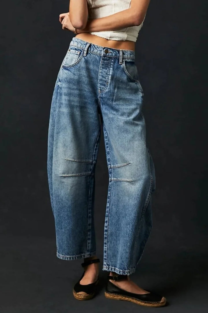 Dusty blue wide leg jeans with pockets