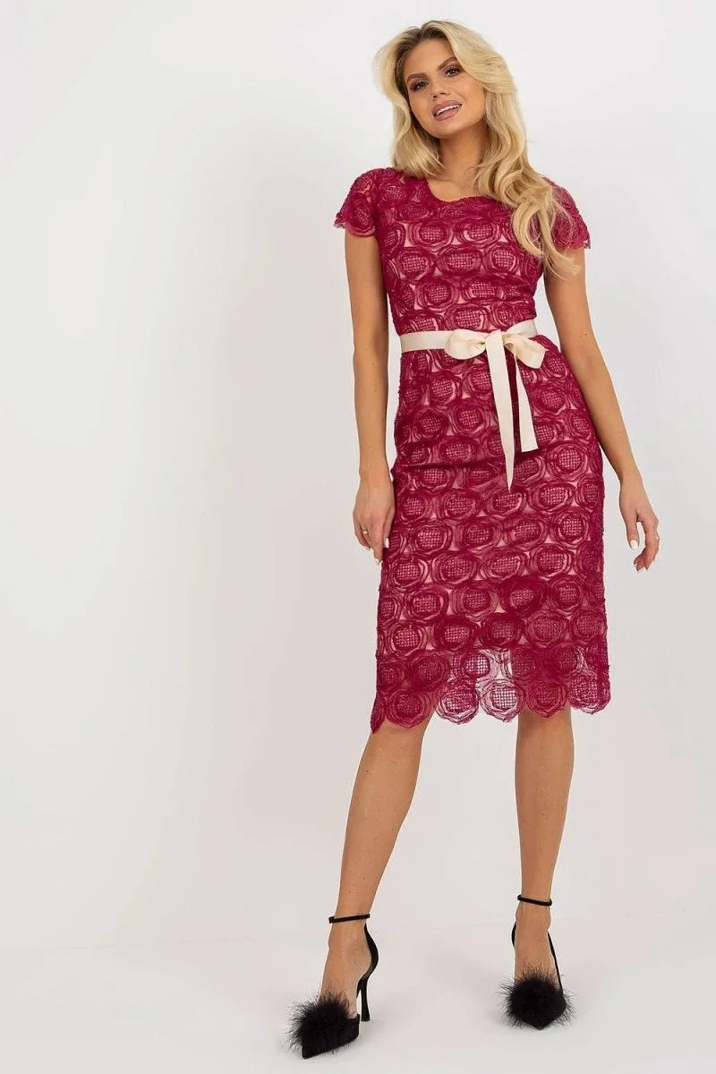 Red pencil cut evening dress