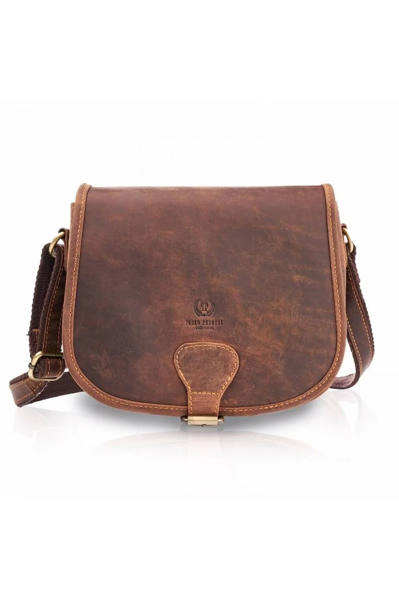 Brown natural leather vintage style shoulder bag