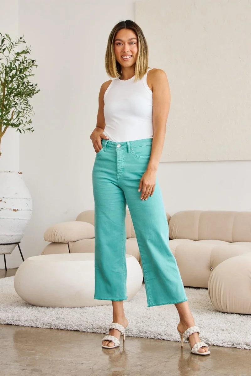 Island Green high waist raw hem jeans