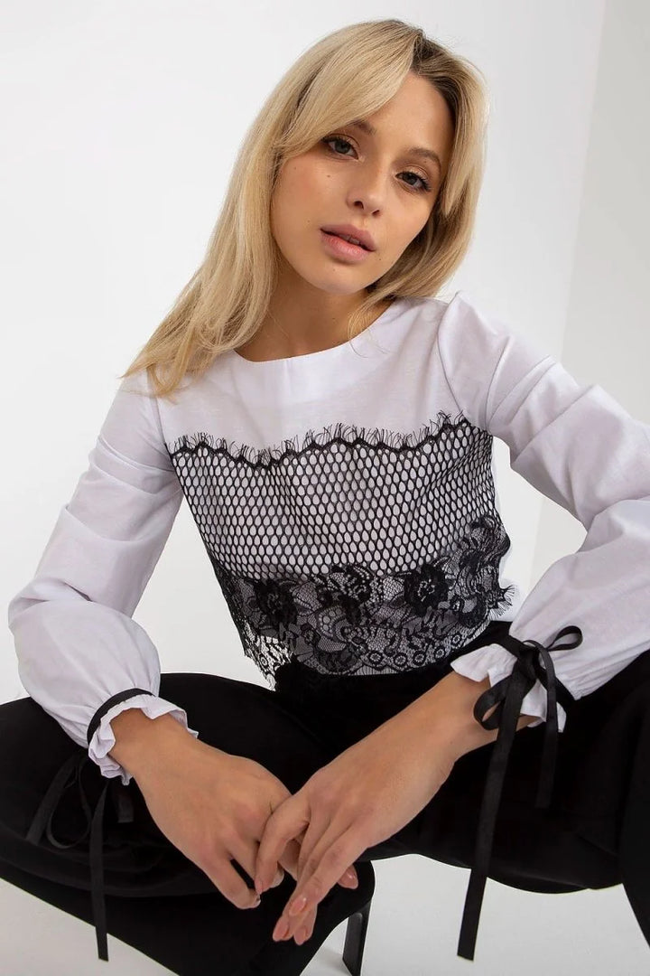 White cotton blouse with lace detailing