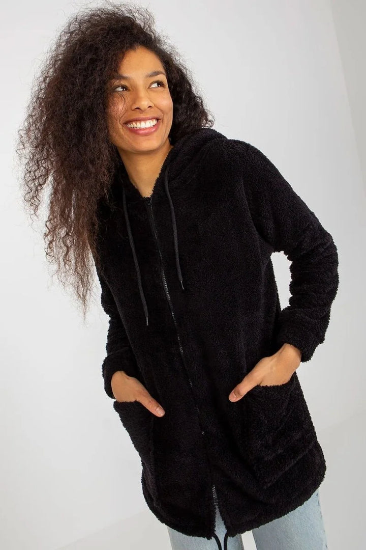 Black zip-up hooded sweatshirt