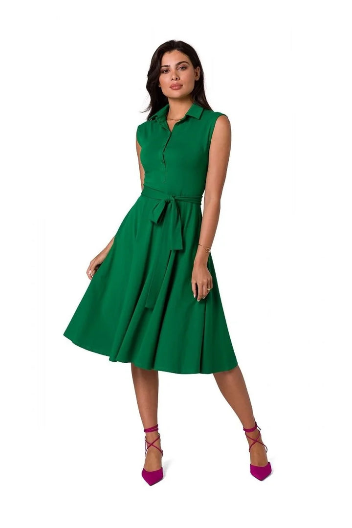 Green sleeveless day dress