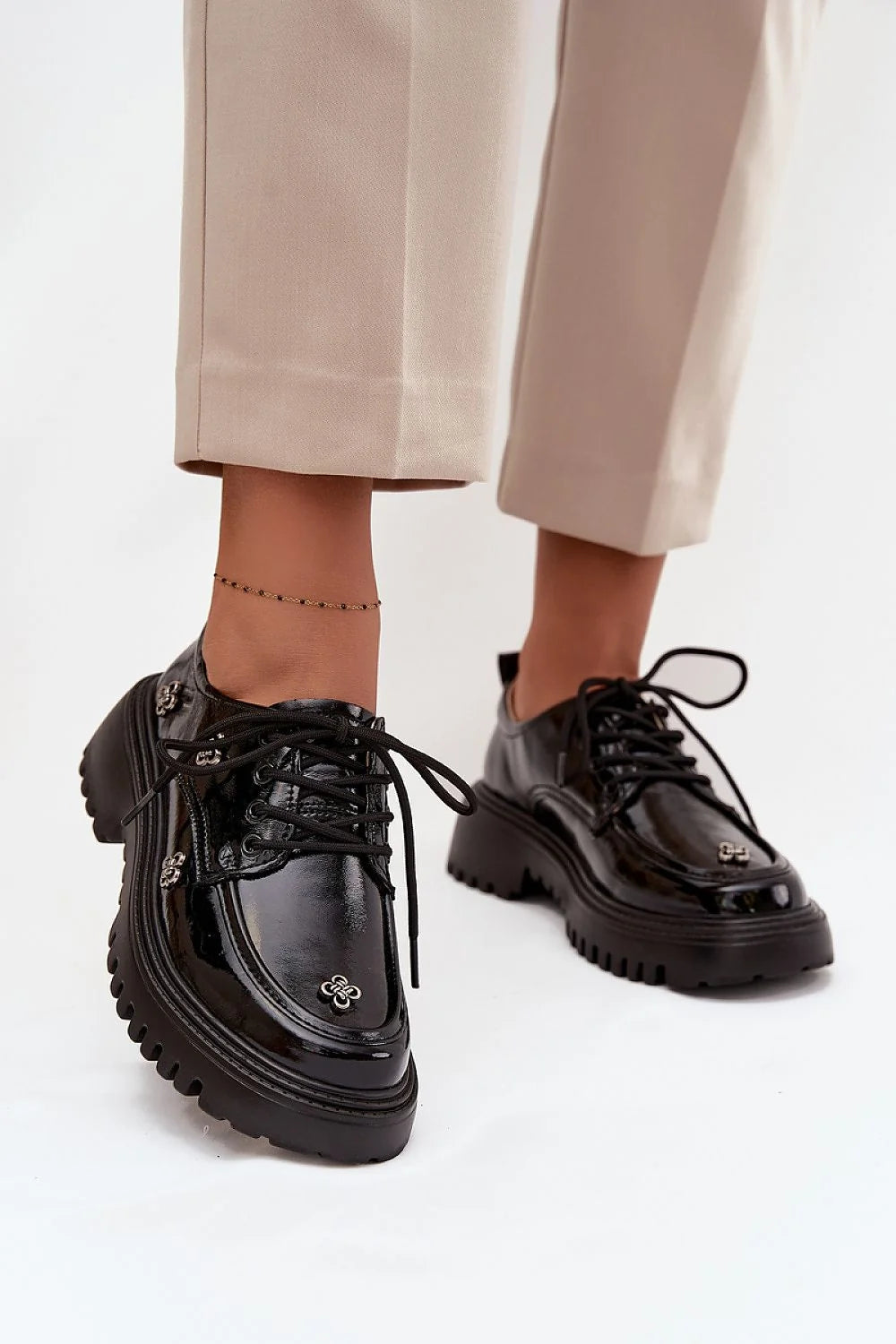 Women's Leather Platform Shoes with Lacing