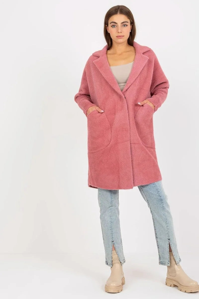 Pink women's angora blend coat
