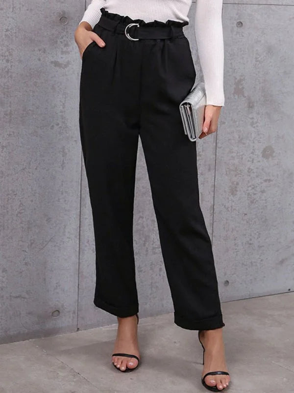 Black commuter style lace-up cropped bootcut pants