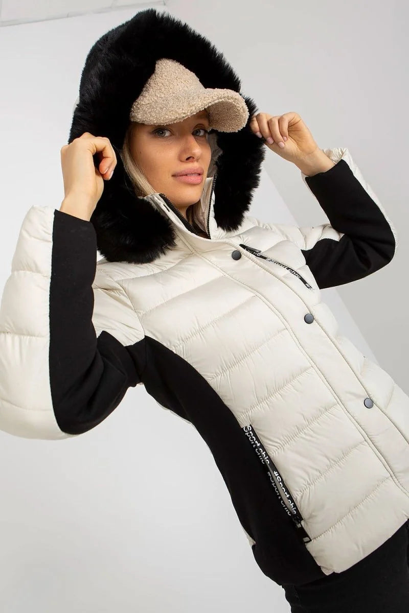 Beige quilted down jacket